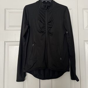 Kyodan Women's Activewear Top Long Sleeve Full Zip Hi-Low Ruched front Black M